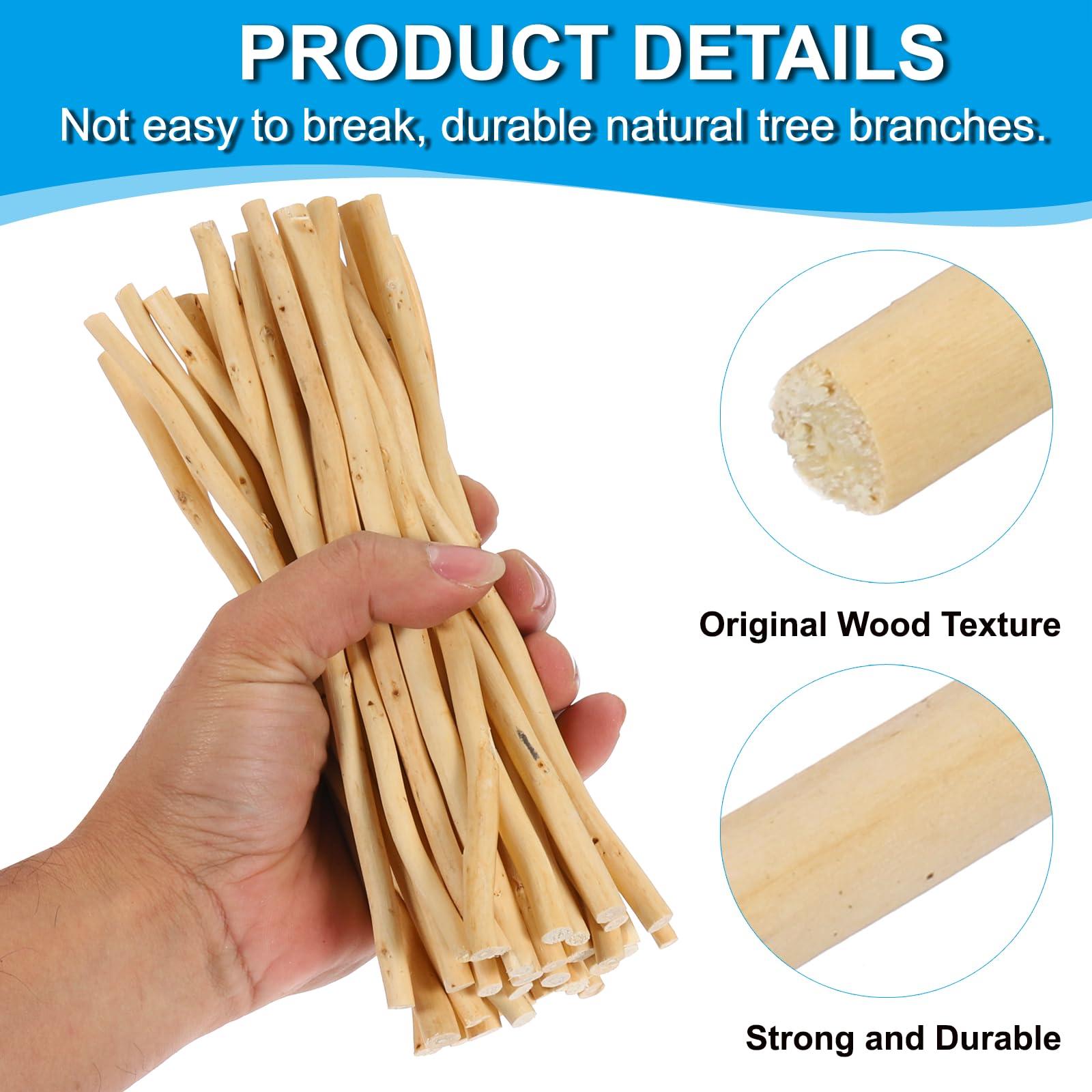 PATIKIL 60 bâtonnets de bois 50 cm bois flotté naturel couleur bois