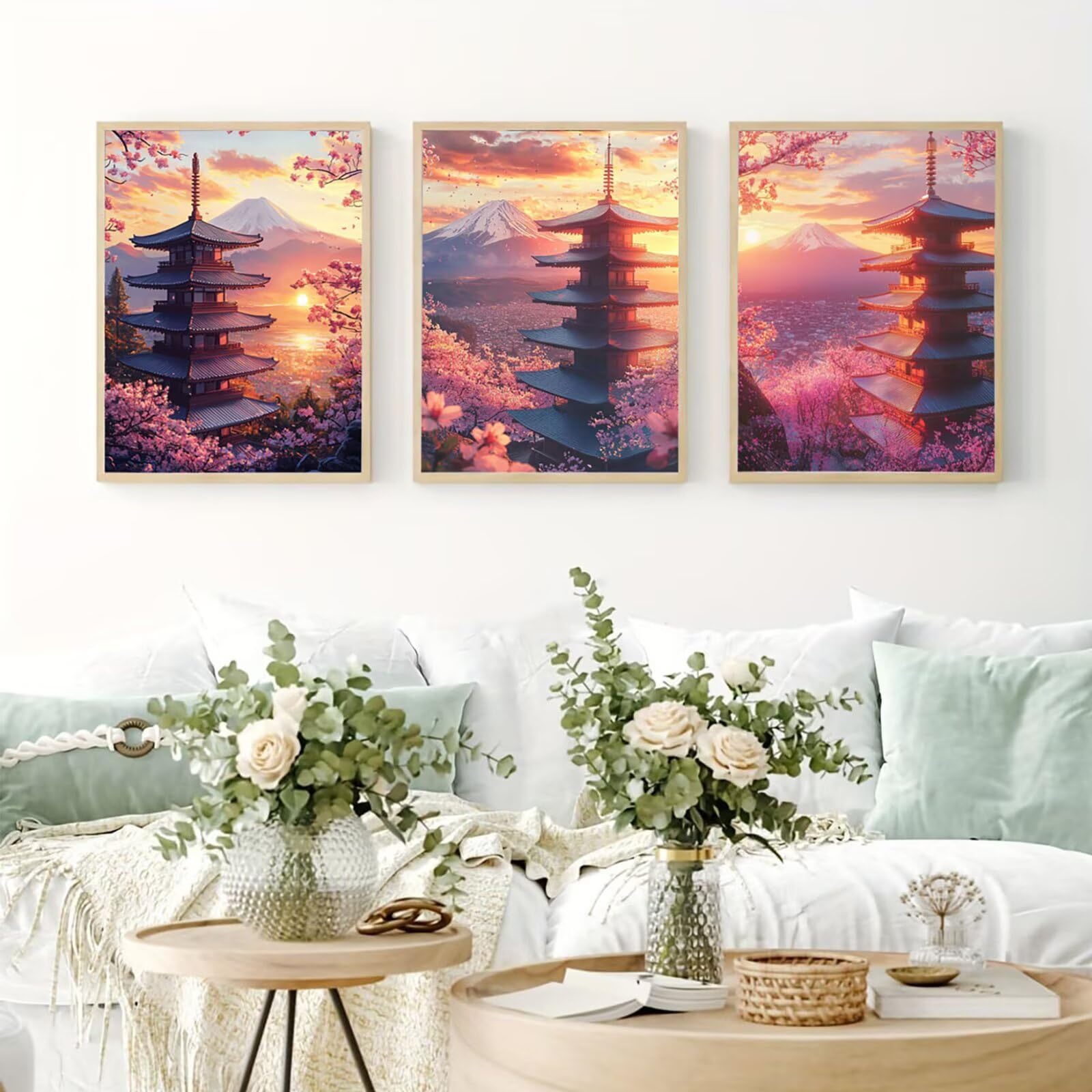 Generico Cnyaunfi 3 Pezzi Paesaggio Pittura Diamante Fai-Da-Te, 5D Rosa Diamond Painting Kit Completo per Hobby Creativi Adulti, Per La Decorazione Della Parete Di Casa 70x90cm YF-3111