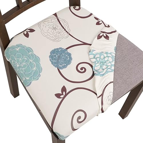 SearchI Juego de 4 fundas de asiento para sillas de comedor, fundas de asiento elásticas de tela jacquard, extraíbles y lavables, fundas de cojín