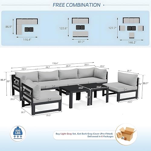 Miniatura 686 de NICESOUL 7 Piece White Powder-Coated Aluminum Patio Furniture with Fire Pit Table, 29 Inch Extra Wide Outdoor Sectional Sofa for 6, High-End Heavy