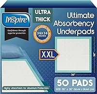 Inspire Extra Large 36x36 Disposable Bed Pads for Incontinence - Ultra Thick Absorbent Waterproof Pee Pads for Adults, Pack of 50