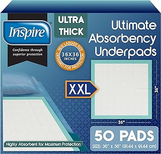 Inspire Extra Large Super Absorbent Disposable Bed Pads for Chronic Incontinence Ultra Thick and Absorbent Bed Pads Disposable Adult | Pee Pads for Adults (36" X 36" Pack of 50)