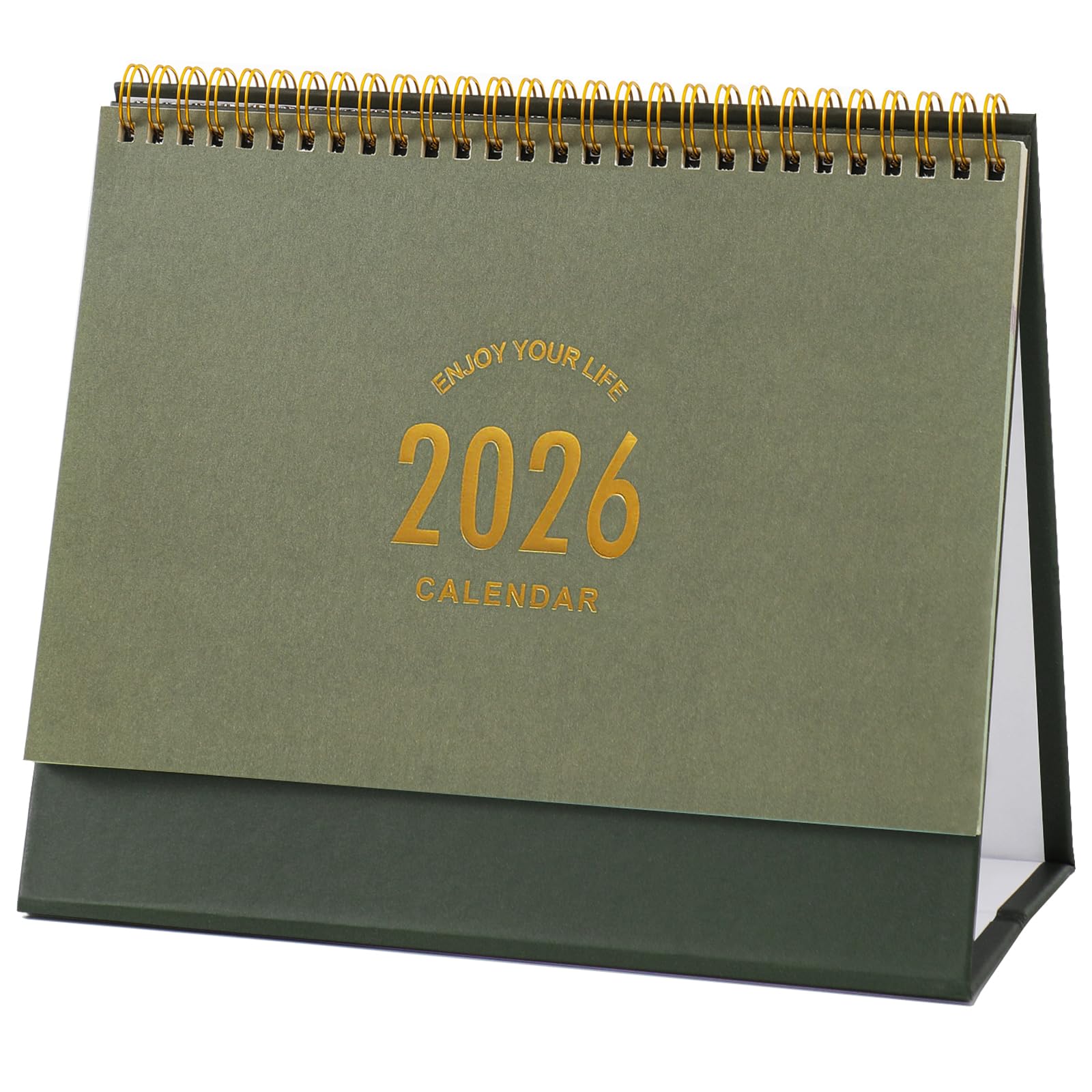 Tischkalender 2025–2026, monatlicher Schreibtischkalender von Juli 2025 bis Dezember 2026 – Stehender Flip-Desktop-Kalender – dickes Papier Doppeldrahtbindung für Zuhause oder Büro (L-Grün)