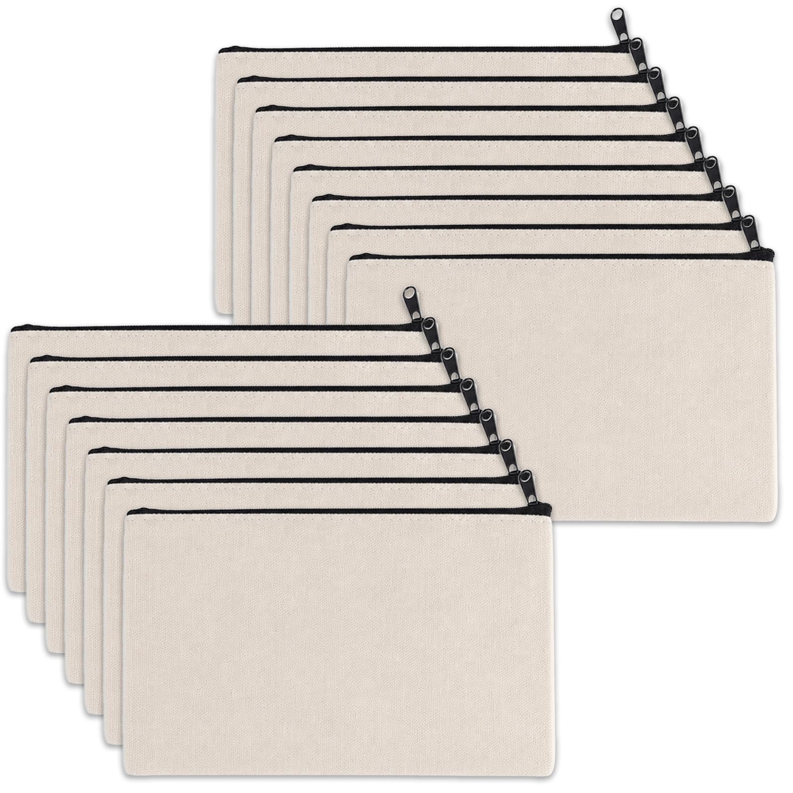 15 Pcs Canvas Zipper Pouch Blank Makeup Bags for DIY Craft and Storage