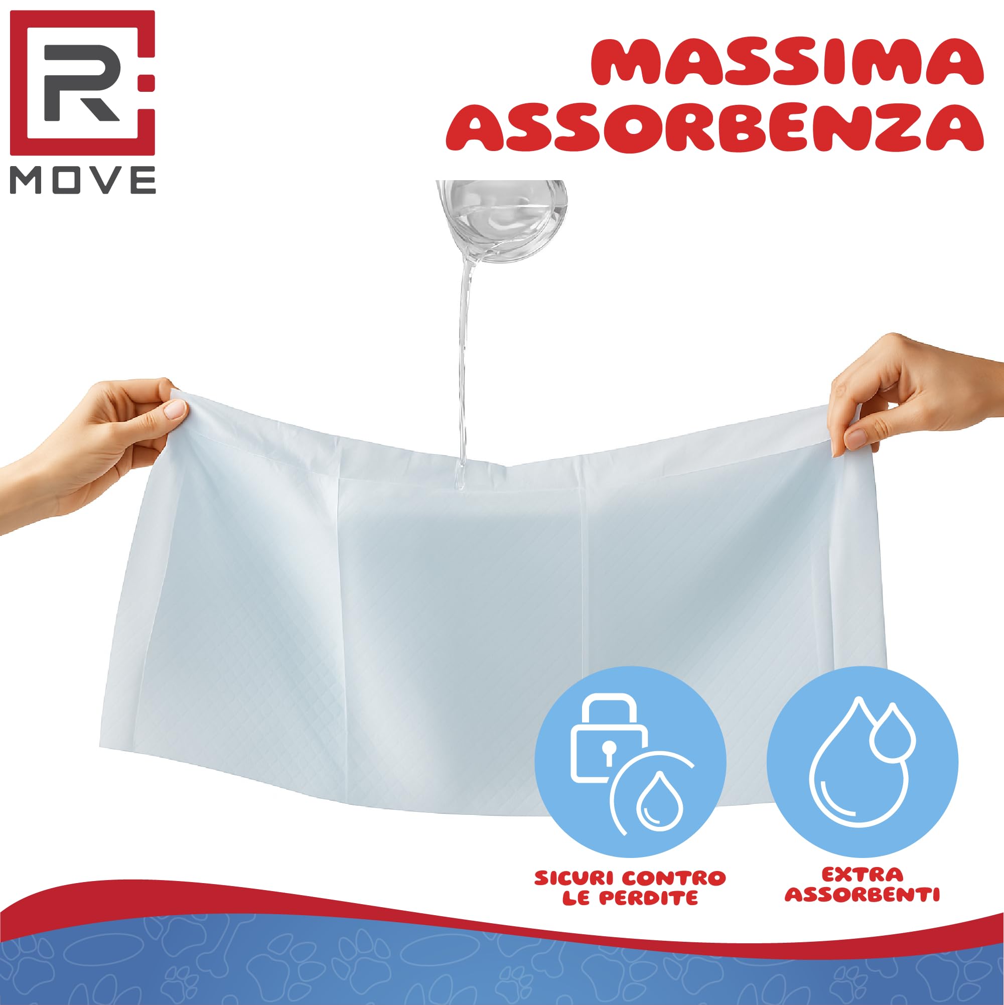 R MOVE 100 Traversine Cani 60x60 con Adesivi - Tappetini Igienici Assorbenti per Cani, Traverse Cane EXTRA Assorbenti, Telini Pipi, Tappetino Igienico con rivestimento antiodore Traversina Assorbente