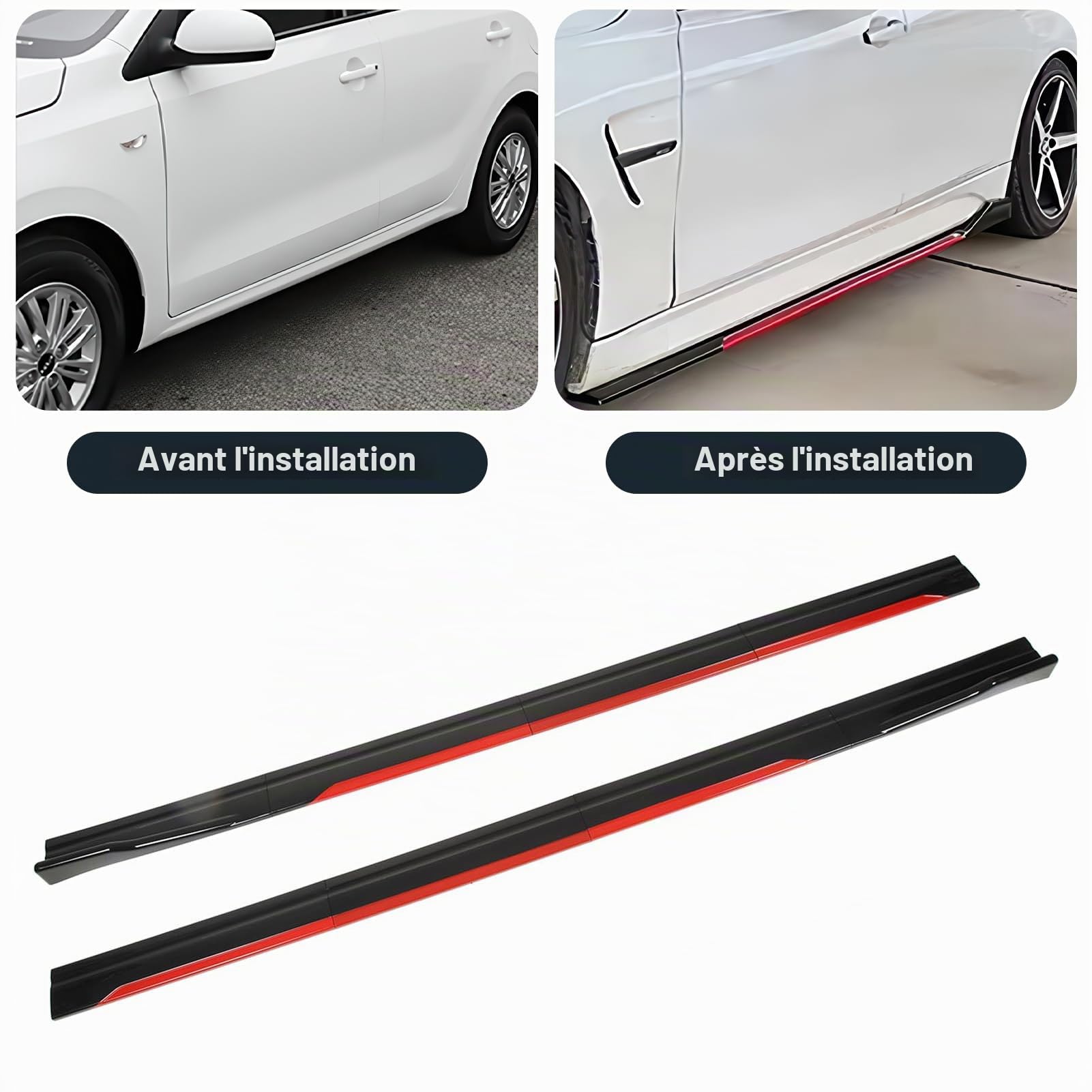 Jupes latérales pour voiture, jupe latérale de style de carrosserie de voiture, séparateurs de garniture rouge noir brillant diffuseur Winglet universel pour véhicule