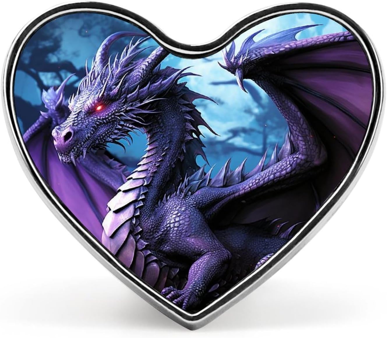 Purple Dragon Purple Moon Badges Heart with Button Design, Personalized Picture Pin Brooches, Heart Badge Holders for Decorate Hat Shirt Clothing Bag Accessories