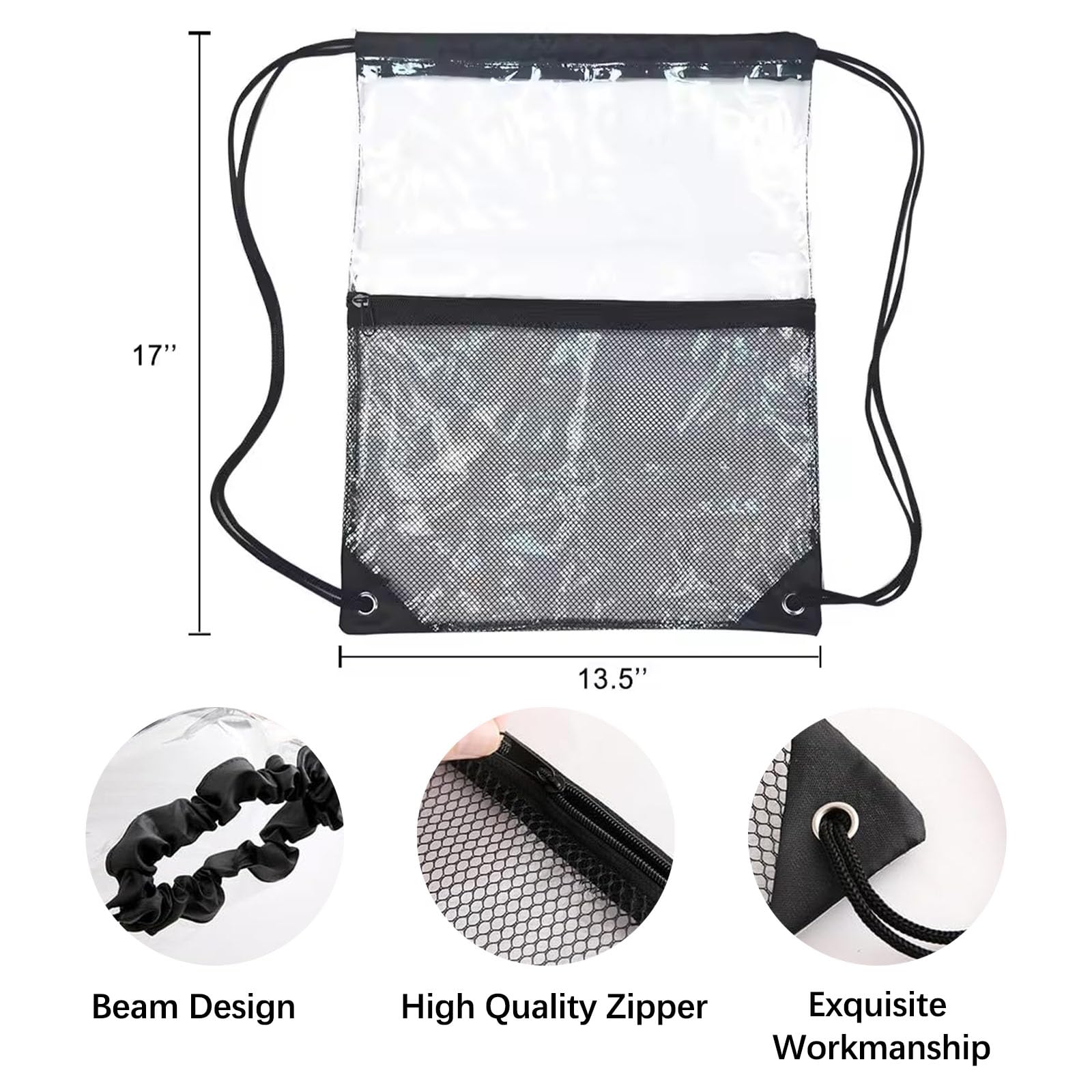 2 Stück Transparente Kordelzugbeutel - 34x45cm Sportrucksack