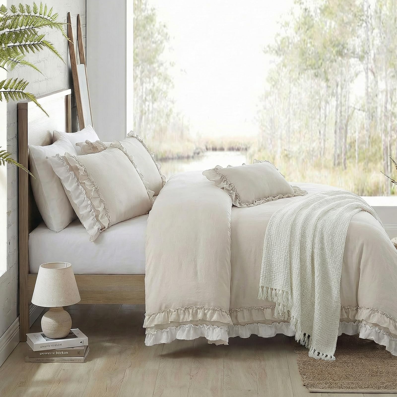 Photo 1 of Bedorm Queen Ruffle Duvet Cover Set - Cream