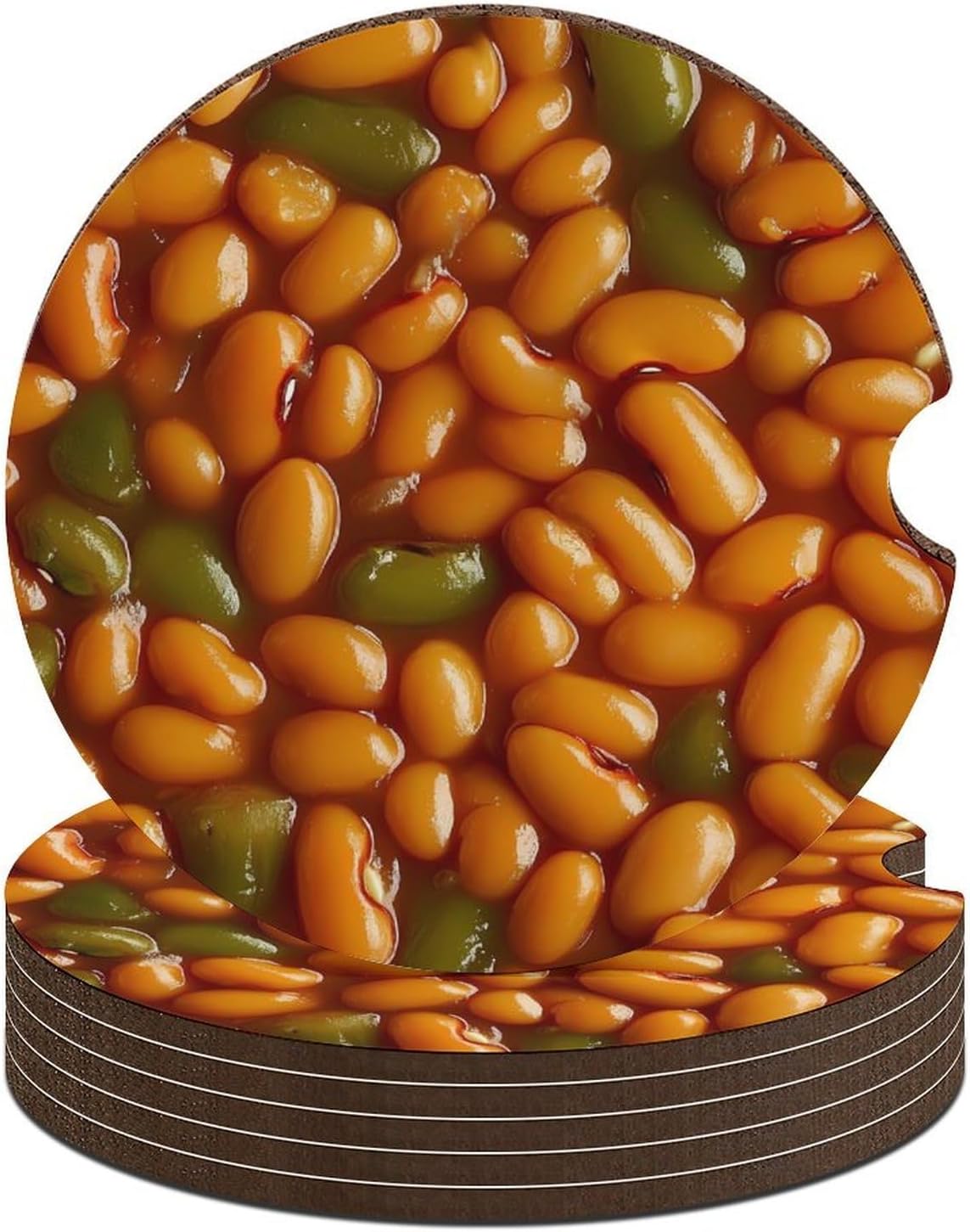 Baked Beans Food Cute Car Coasters 2.56 Inch Absorbent Cup Holder for Drinks Auto Interior Accessories