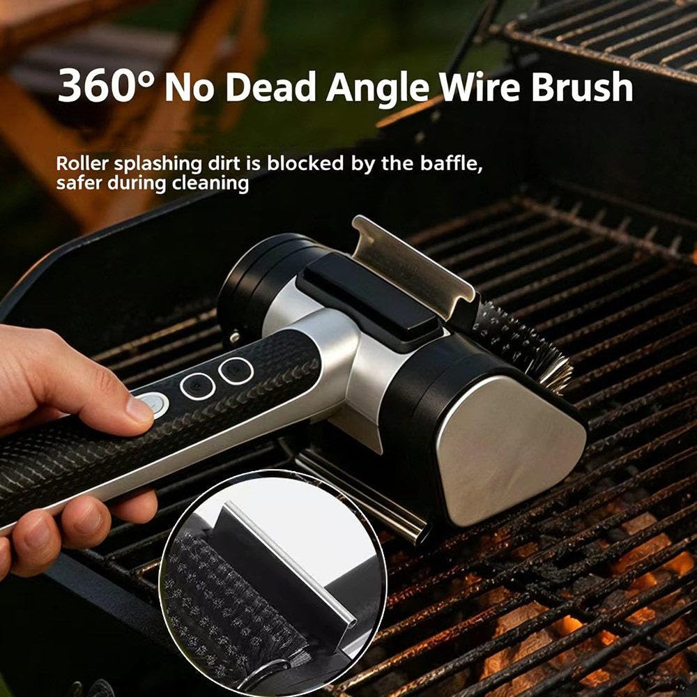 Spazzola Elettrica per Barbecue, Pulitore Cordless con Testina A Spazzola Rotante Sostituibile in Tessuto, Strumento di Pulizia Robusto con Luce LED, per Barbecue da Interno Ed Esterno