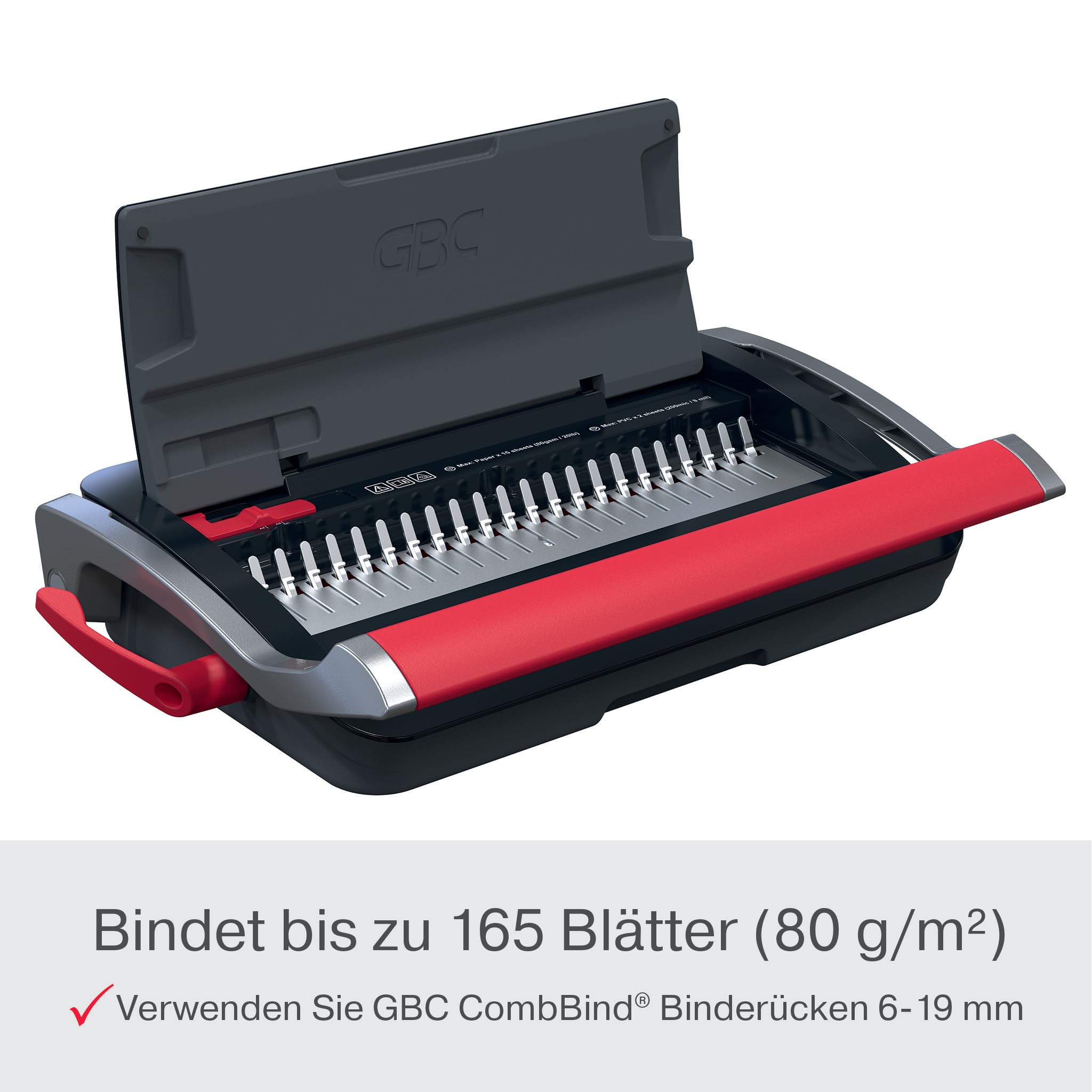 GBC CombBind CB15 Manuelles Bindegerät - Bindet 165 A5/A4 Blätter, kompaktes und leichtes Design, stanzt 15 Blätter, Schwarz/Silber, 4410061