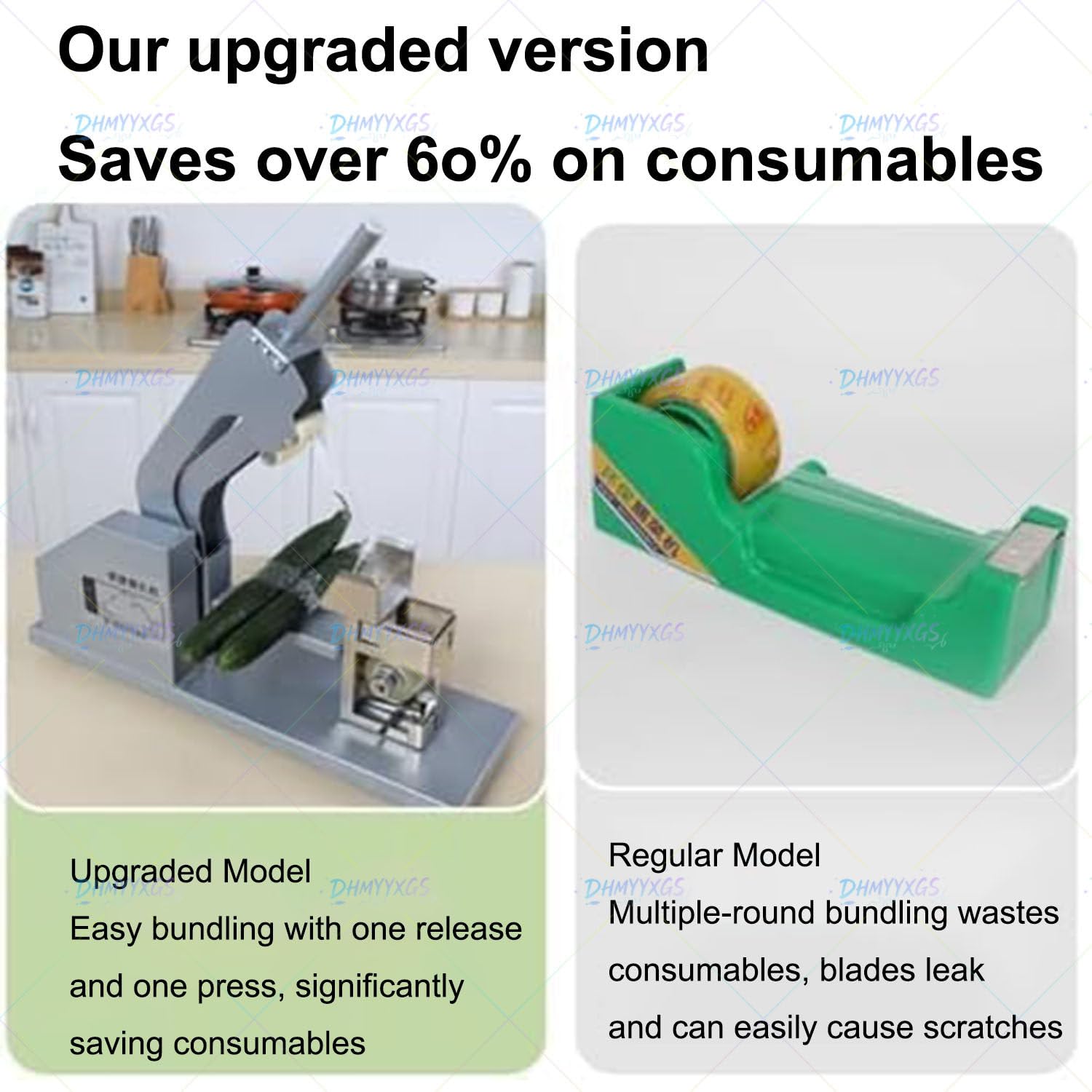 Reggiatrice per verdure, semi-automatica, struttura in acciaio, tensione e altezza regolabili, ideale per supermercati e mercati agricoli