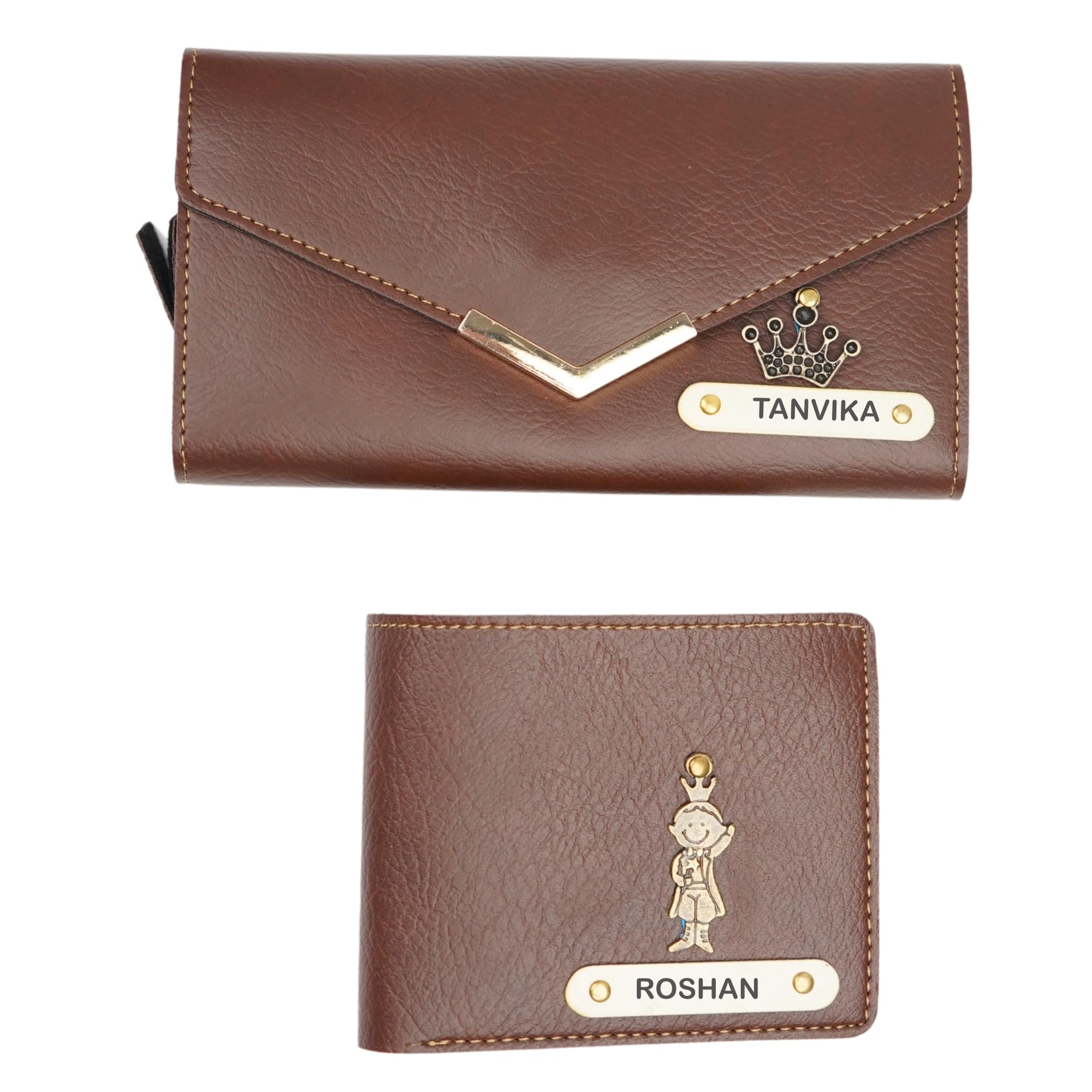 your gift studio Customized Anniversary Gift for Couple | Personalized Anniversary Gift Set for Couple with Name and Charm | Customized Leather Lady Wallet & Men Wallet-picture-54