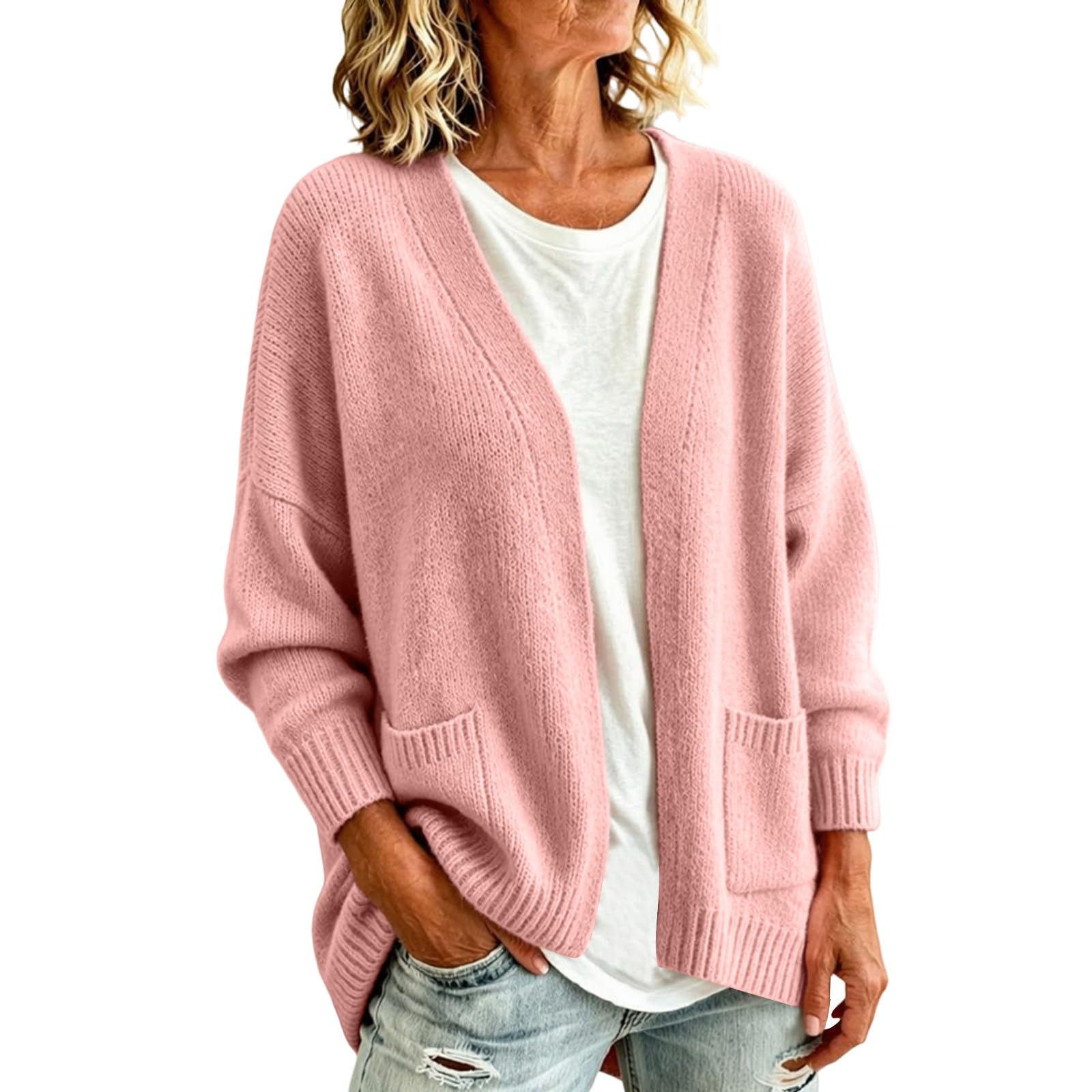 Generisch Cardigan corto da donna, lavorato a maglia, leggero