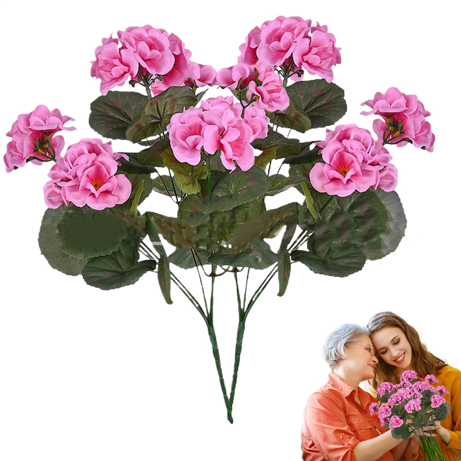 Géraniums artificiels pour extérieur et fleurs artificielles d'intérieur | Lot de 2