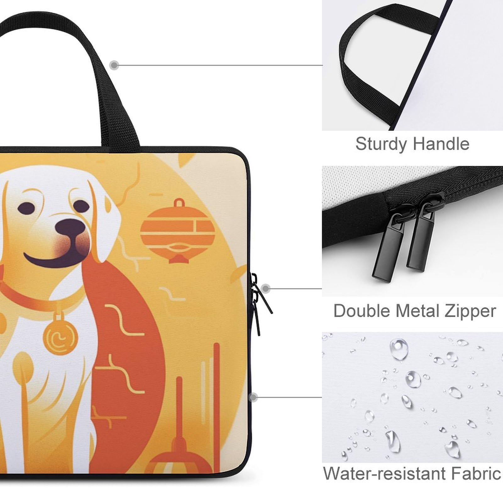 A Dog Sitting Laptop Sleeve Ultra-Thin Waterproof Laptop Bags Portable Protective Computer Bag with Hand Strap