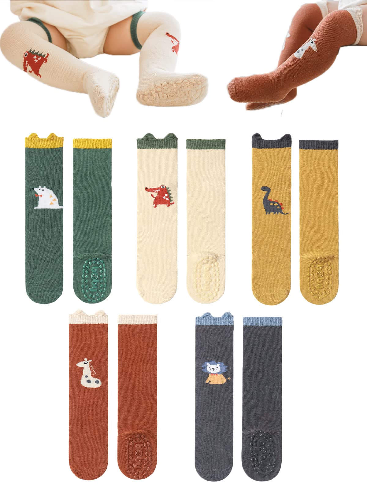 BEHELE Baby Non Slip Grip Socks Toddler Knee High Anti Skid Slipper Socks for Unisex Boys Girls Newborn Infant (as1, age, 0_month, 12_months, S)