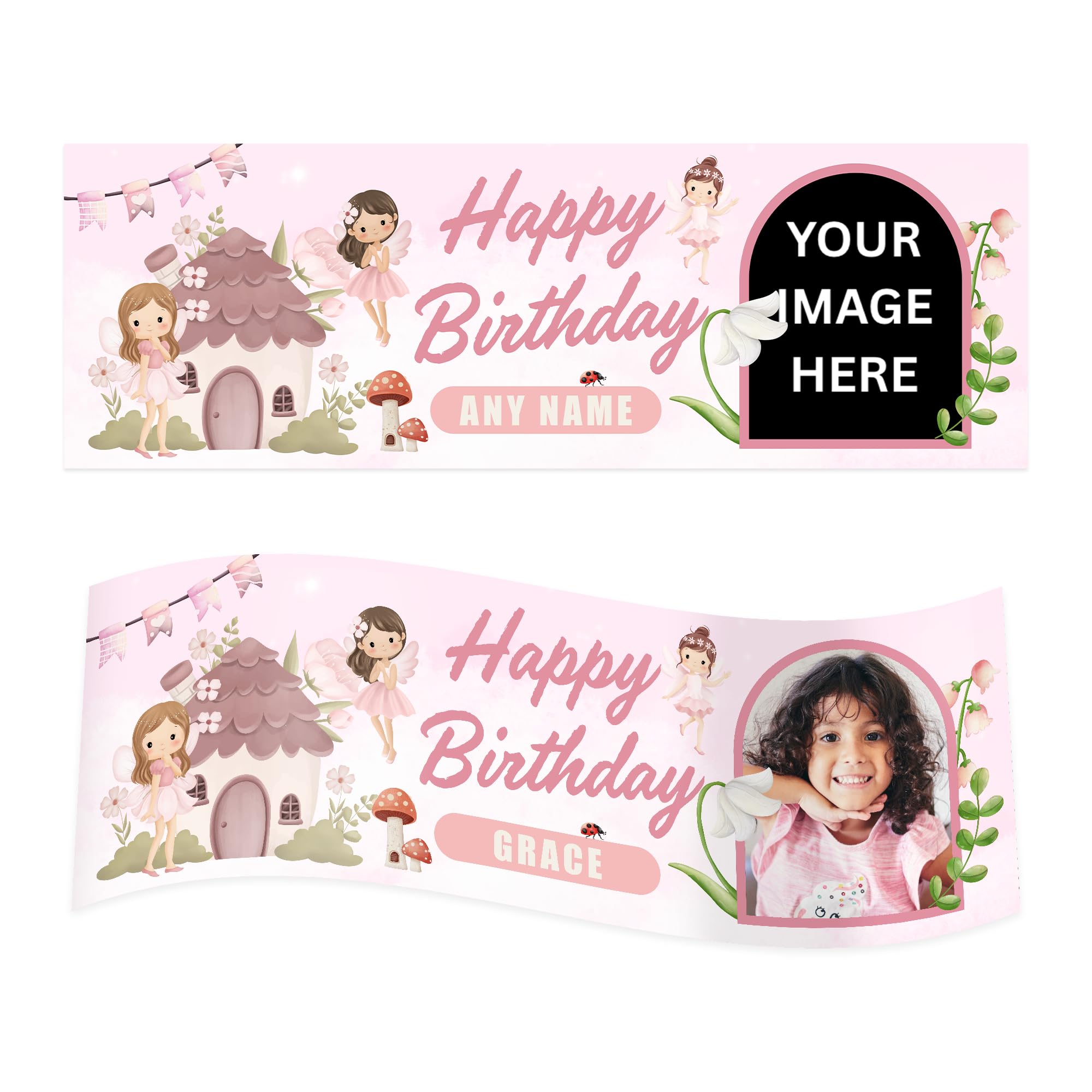 Personalised Fairy Birthday Banner with Photo & Name – Birthday Party Decoration | Magic Theme | Party Decor