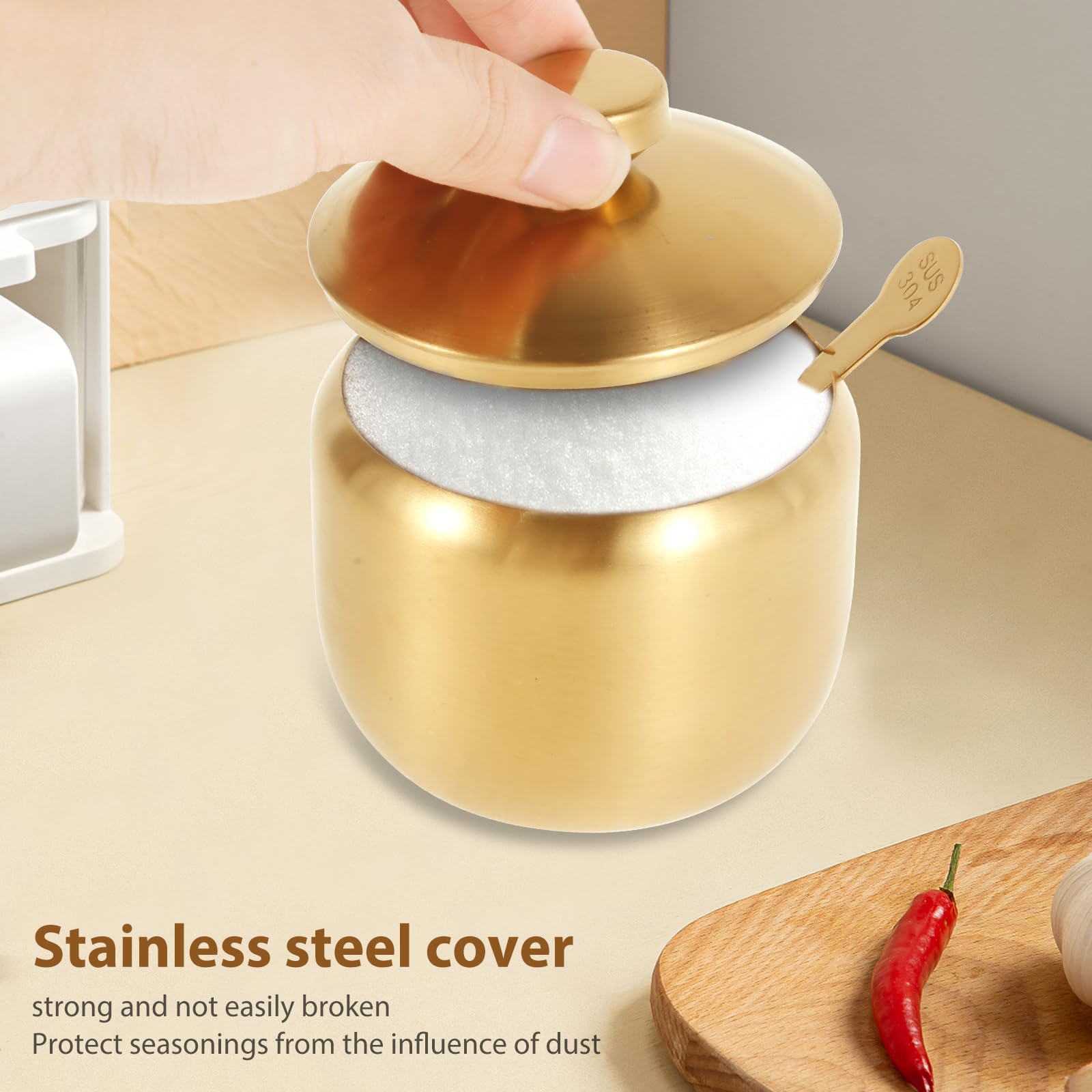 Mikikit Pot à Sucre INOX Robuste Avec Couvercle Et Cuillère Magnétique