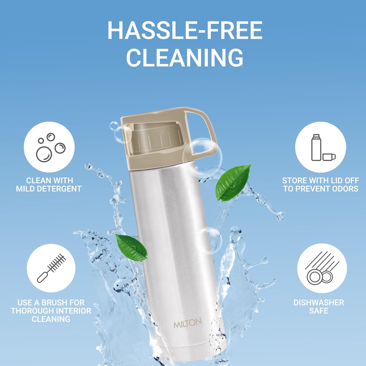 Milton Thermosteel for Hot Drinks 500 ml (17 oz), 24 Hours Hot and Cold, Stainless Steel Water Bottle with Drinking Cup Lid and cover, Double Walled Vacuum Insulated Flask, Glassy Grey