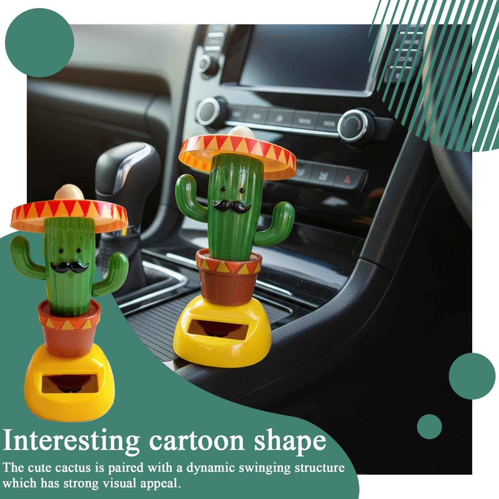 Cactus Solaire Dansant Pour Voiture – Ornement Mignon, Sans Pile, Panneau Solaire, Tête Qui Bouge, 7x5x10 Cm