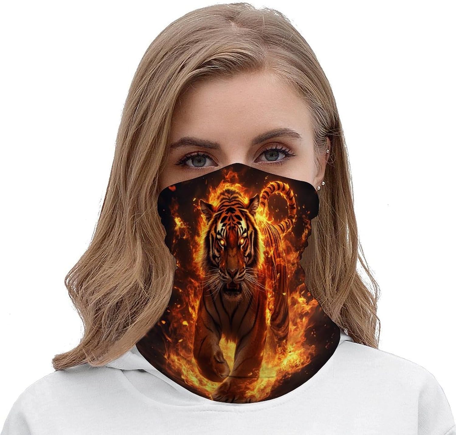 Fire Tiger Animal Face Cover Neck Gaiters for Men Women Sun Protection Mask Scarf Hiking Bandana