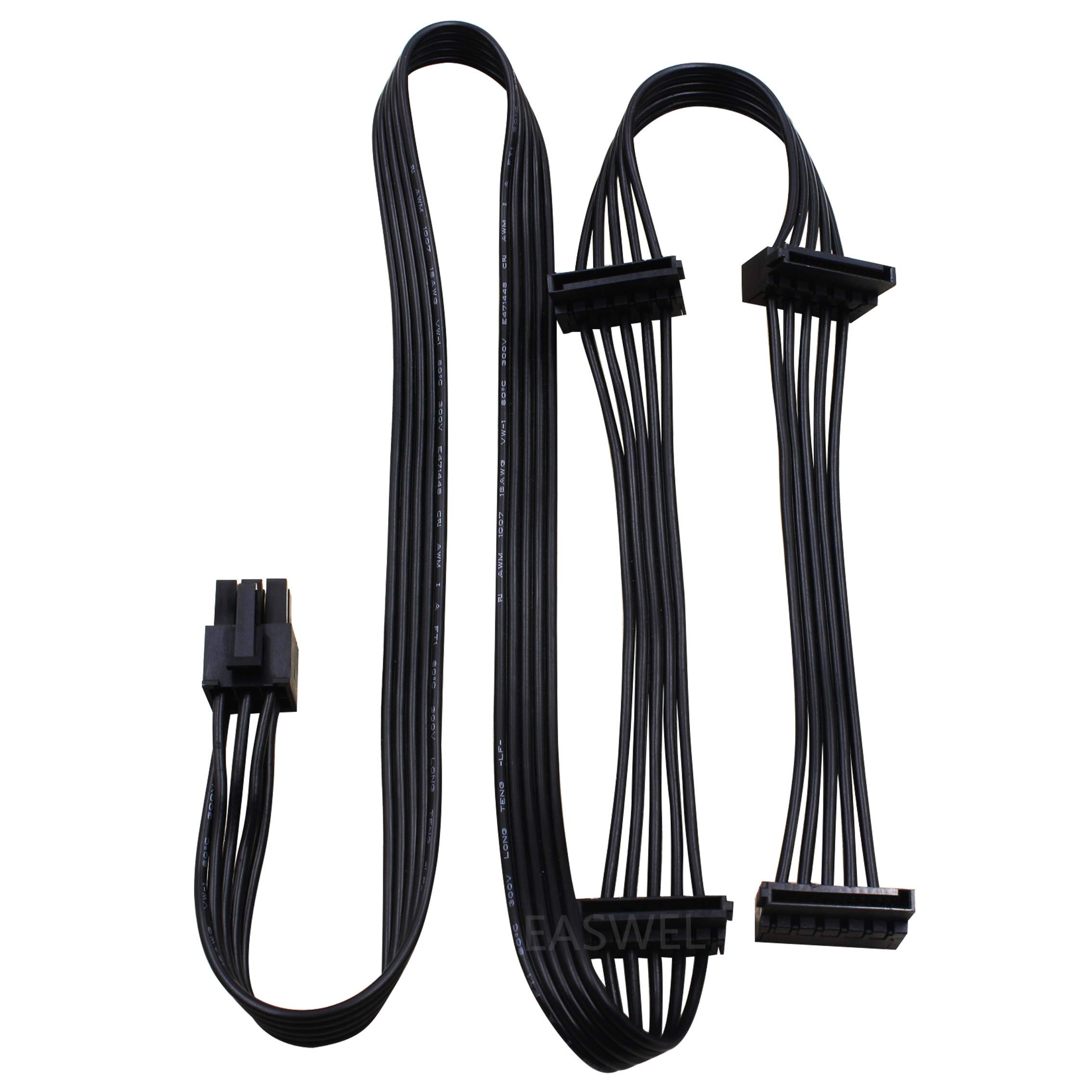 EASWEL 6 Pin to 4 SATA Hard Drive Power Adapter Cable for Corsair RM1000X RM550X RM750X RM850X (505mm+115mm+115mm+115mm)