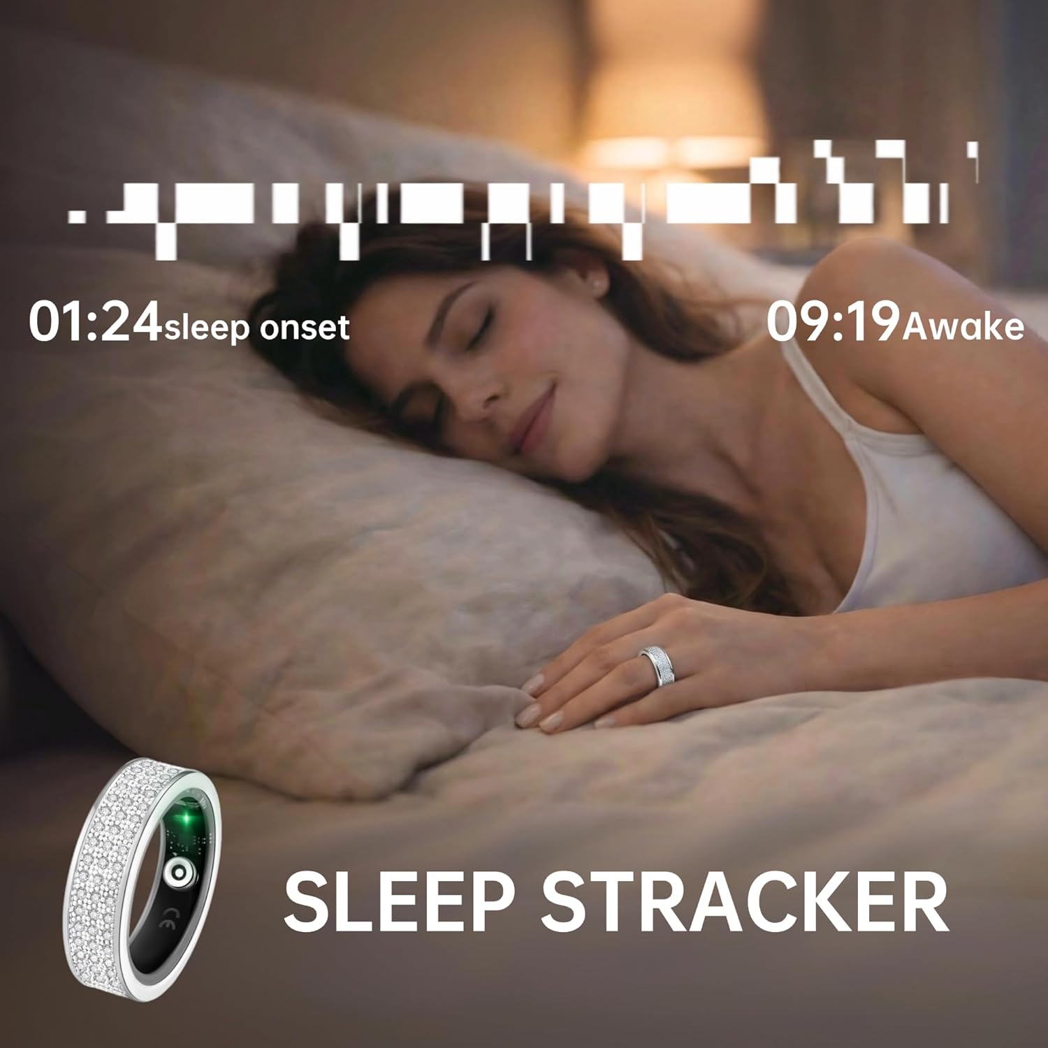 Venlan Moissanite S925 Sterling Silver Smart Health Ring, Luxury Jewelry Sleep Tracker Ring with Fitness Tracking, Heart Rate & HRV Monitor, Wellness Ring & Vital Health Ring for Women (#11)