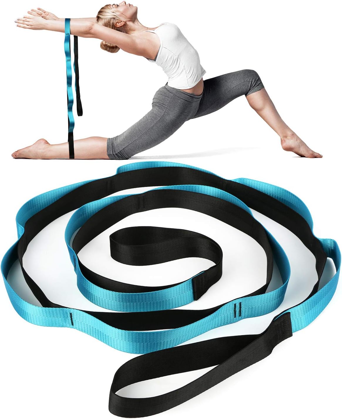 Scotamalone Yoga Strap, Multi-Loop Strap, Stretch Strap, Nonelastic Stretch Bands Exercise Bands Rehab Strap for Physical Therapy, Pilates, Dance and Gymnastics