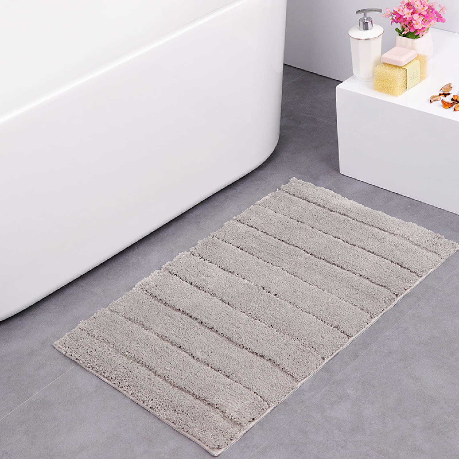 Tappeto Bagno Antiscivolo Grigio Chiaro Tappetini Bagno Poliestere Assorbente Asciugatura Rapida Tappetino Antiscivolo Addensare Zerbino Ingresso Antiscivolo Lavabile Tappeti Bagno Moderni 50x80cm