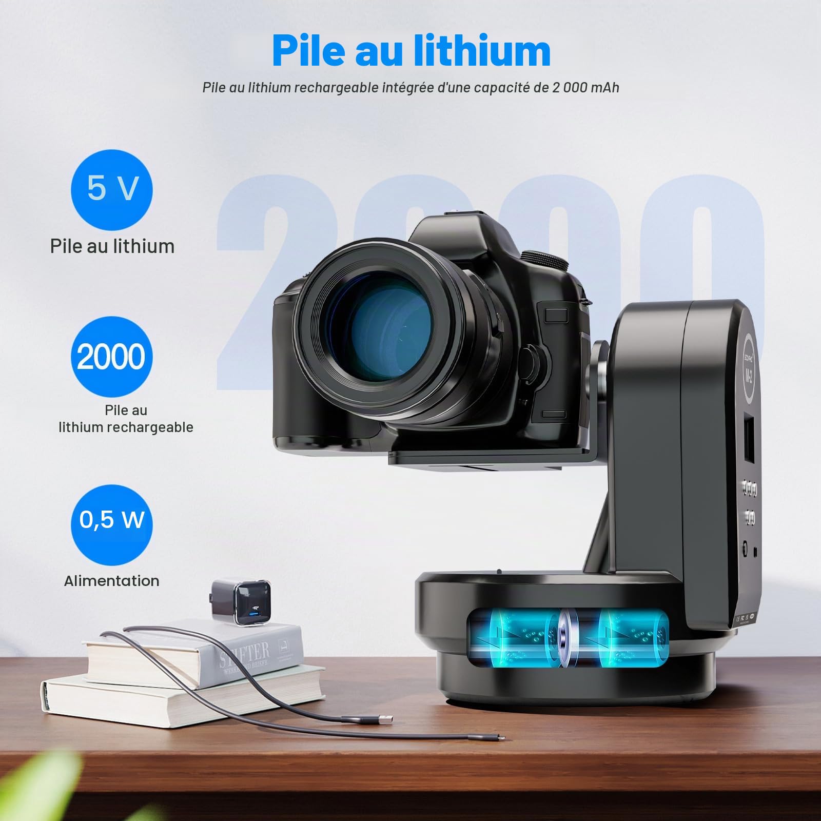 Soonpho M2 Tête de trépied panoramique électrique motorisée à 360 degrés avec Pince pour téléphone et télécommande et Reconnaissance des gestes AB Deux Points pour DSLR,Trépied,Téléphone