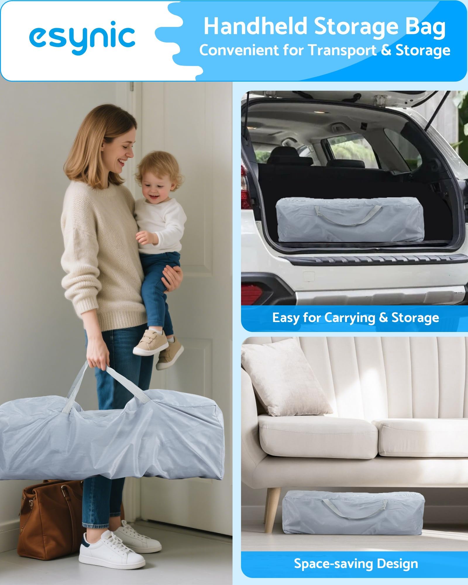 eSynic Corralito Bebé Portátil 120x120cm, Parque Infantil Plegable con 10 Bolas, Malla Transpirable, 4 Agarraderas y Bolsa Transporte - Juegos Seguros para Bebés