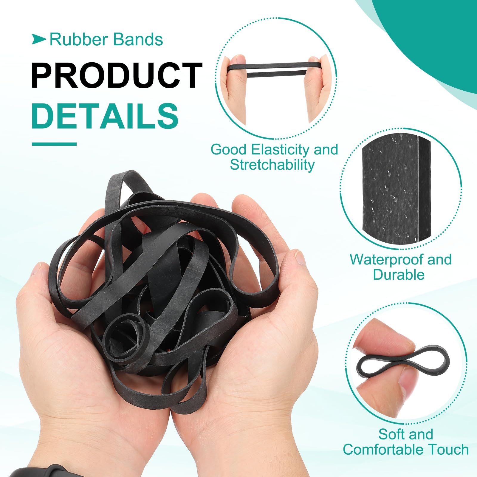 QUARKZMAN 30Pcs Elastici In Gomma, 7.48 X 0.79 Pollici Elastici Stretchabili In Gomma Articoli Per Ufficio E Casa Per Cartelle Scatoline Fissare Bidoni Della Spazzatura, Nero