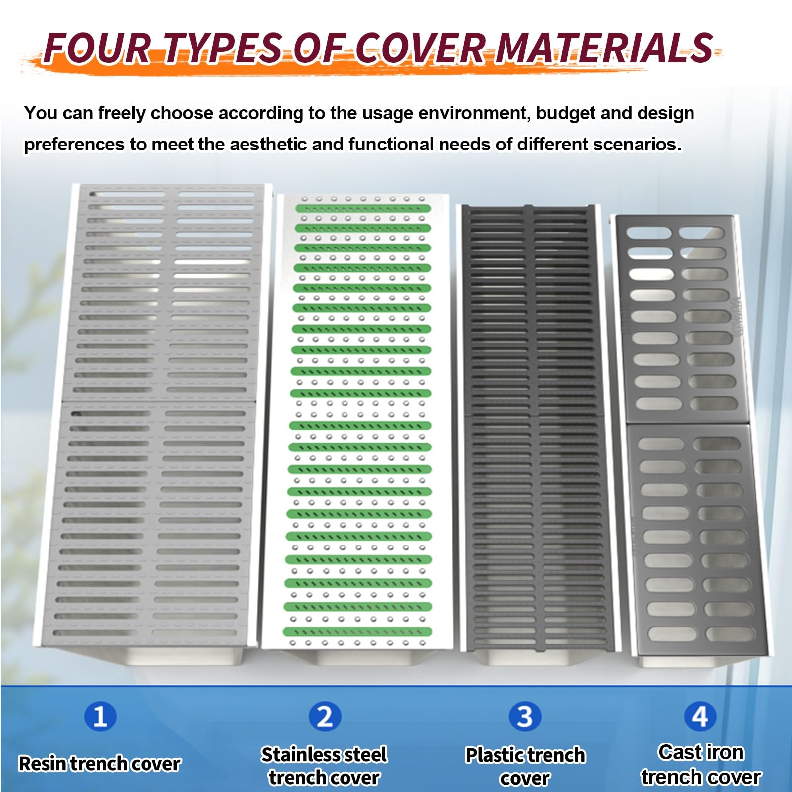 Générique Kit de caniveaux de Drainage linéaires extérieurs - Système de Drainage en résine avec Grille pour allée, terrasse, Jardin et Cour, 20 x 20 cm (7,8 x 7,8 po) -