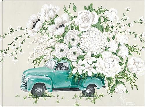 Fine Art Canvas Decoración de pared de lienzo floral blanco por el artista Hollihocks Art para sala de estar, dormitorio, baño, cocina, oficina,