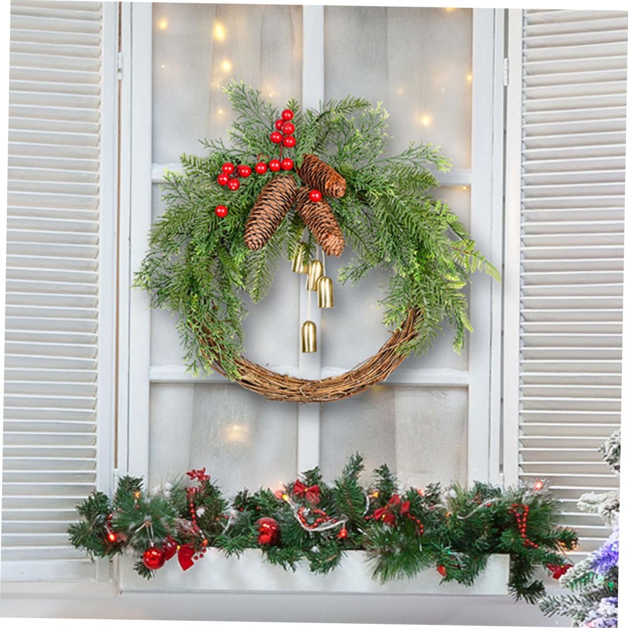 Levemolo Christmas Bell Wreath Garland Berries Festive Decor for Front Door Wall and Events Easy to Install Xmas Ornament Vibrant Holiday Centerpiece Farmhouse Style Decoration