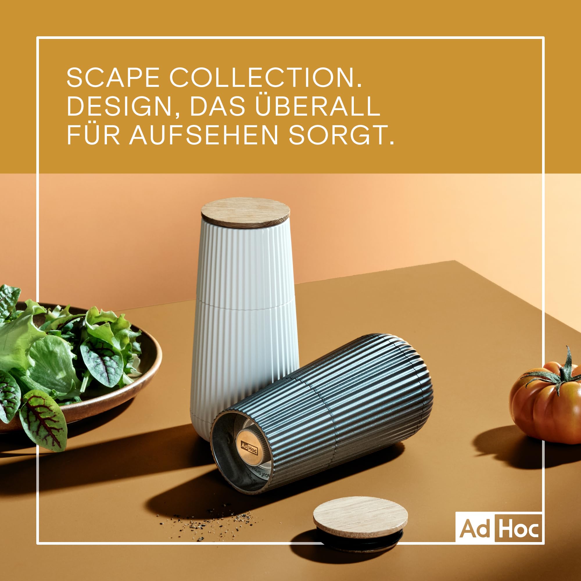 AdHoc Scape Pfeffer- und Salzmühlen Set, Relief-Design | Mit Keramikmahlwerk | stufenlos verstellbar fein bis grob | in hochwertiger Geschenkverpackung | Dark Green & Light Green