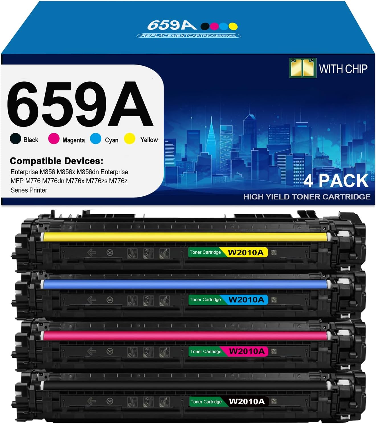 659 659A Toner Cartridges Compatible for HP 659A W2010A W2011A W2012A W2013A Use for HP Enterprise M856 M856x M856dn Enterprise MFP M776 M776dn M776x M776zs M776z Series Printer