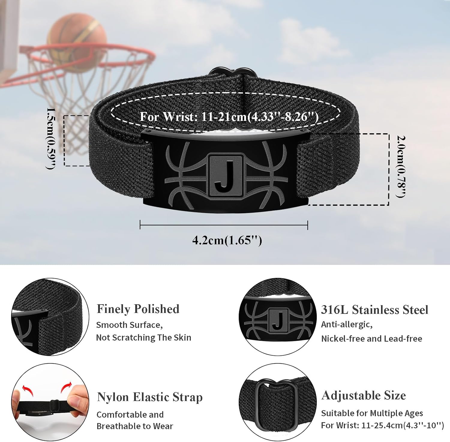 Easter Basket Stuffers-Basketball Gifts for Boys Men Youth Coach Team Kids Player Initial with A-Z Letter Basketball Bracelet Party Favors Accessories Adjustable Jewelry Gifts - Image 5