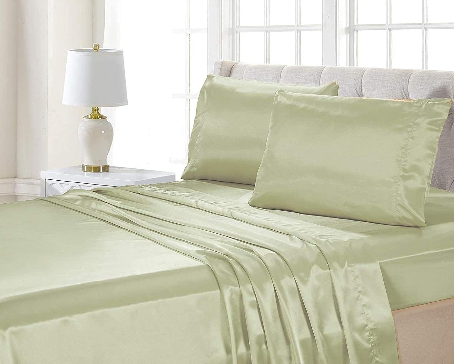 Better Home Style Super Soft Silky Smooth Satin Bed 4 Piece Deep Pocket Sheet Set # Satin (Cal-King, Ivory)
