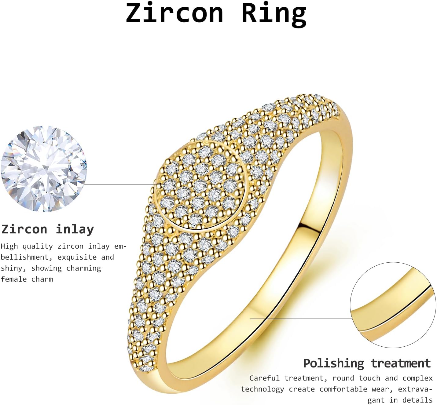 18K Gold Plated Stacking Signet Rings for Women, Gold Zirconia Diamond Eternity Ring Wedding Bands CZ Engagement Rings - Image 4