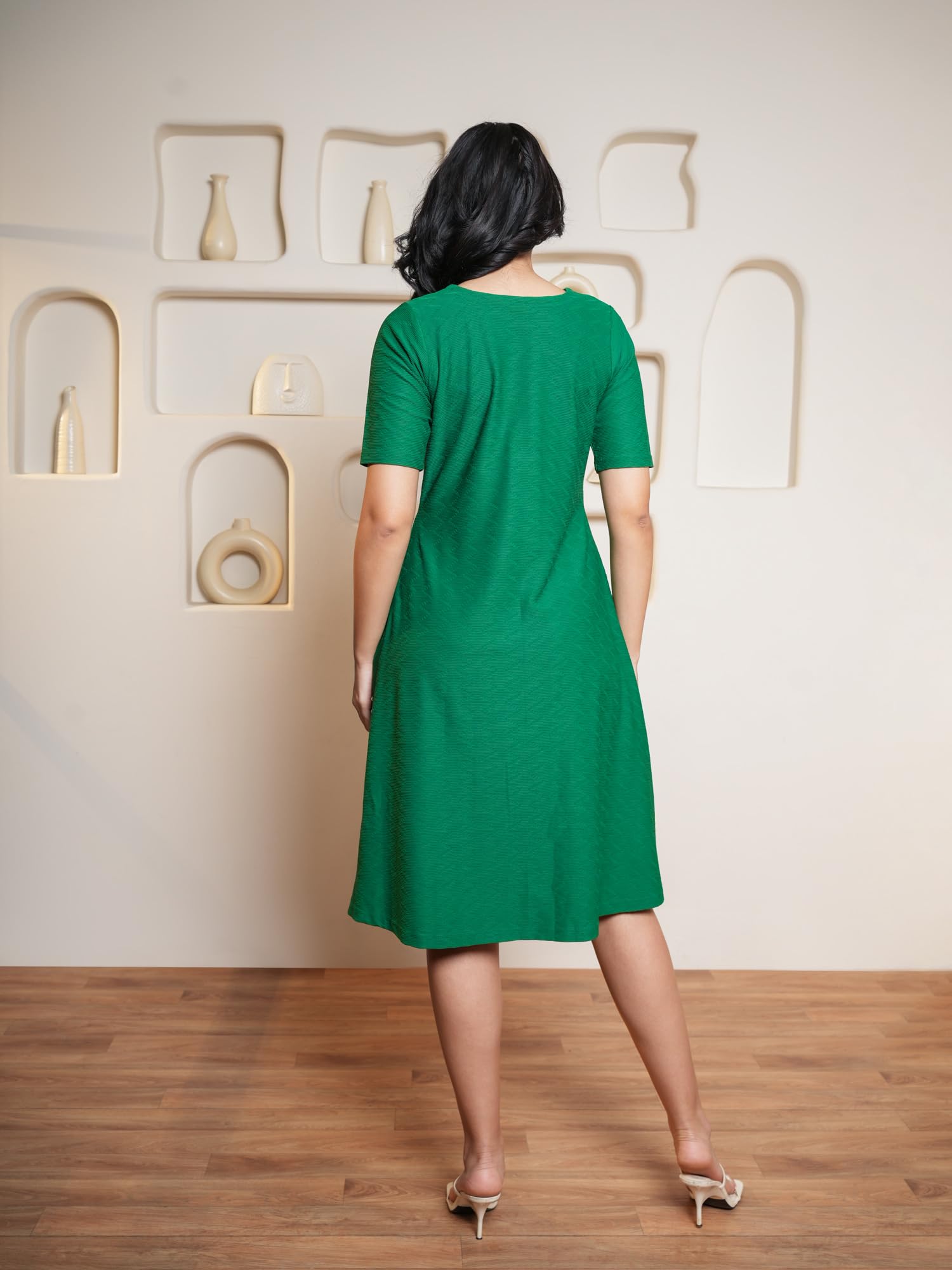 Purvaja Womens A-Line Midi Length Dress (Nisi-044-Forest_Green_Small)