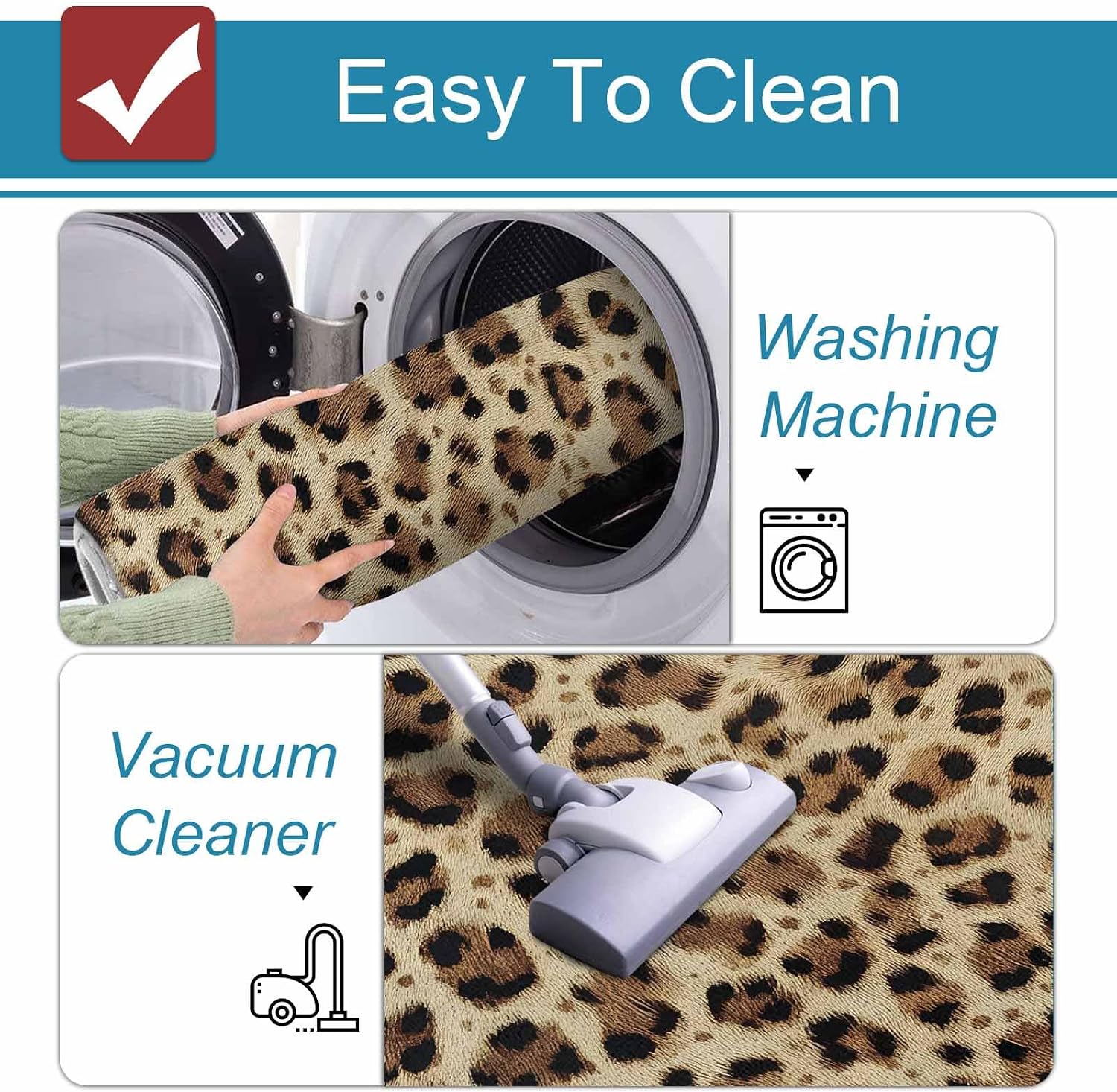 Prime Leader Leopard Wild Kitchen Mat Set 2 Pieces Brown Leopard Texture Non Slip Kitchen Rugs Washable Runner Rug Mats for Sink Laundry (19.7" x 31.5"+19.7" x 63")