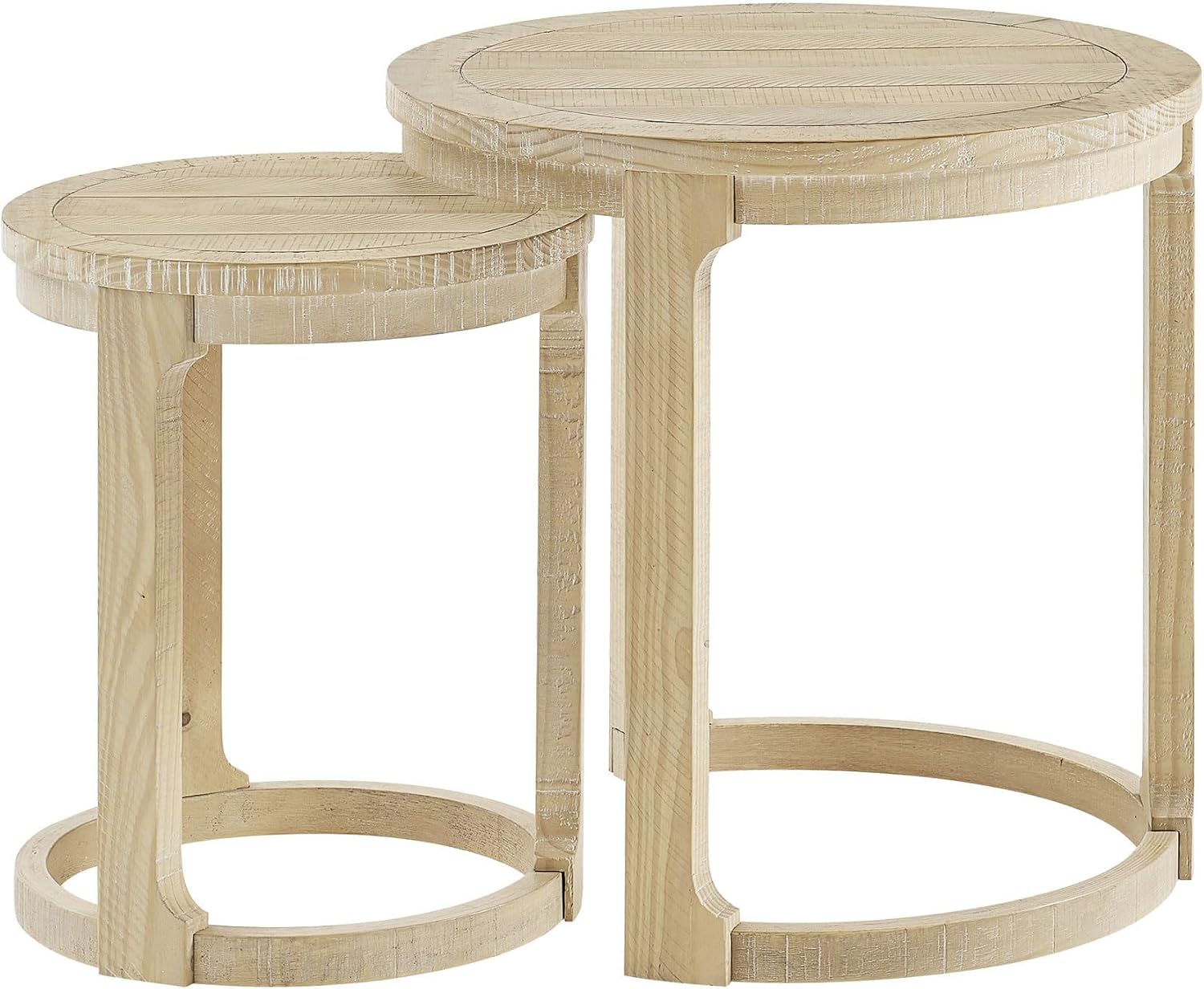 kevinplus Round End Side Table Set of 2, Handcraft Nesting Table for Living Room, Modern Wood Circle Style, Easy Assembly, Oak