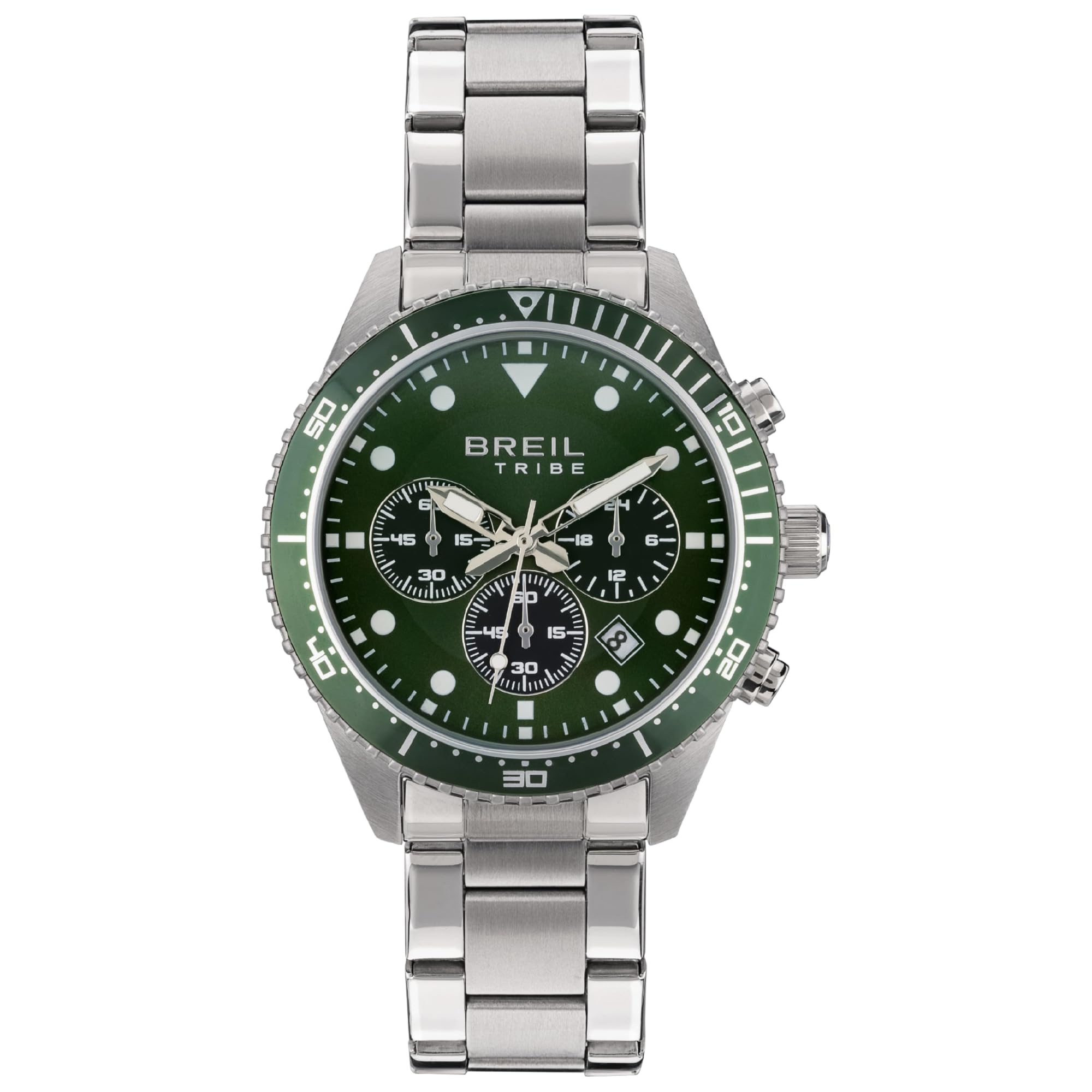 Breil, Collezione Sail, Orologio Uomo, Cronografo In Acciaio Verde, Movimento Pe 902, Indici E Sfere Con White Luminous, Chiusura Con Pulsanti E Fermaglio Di Sicurezza, Cassa 42 Mm, Silver E Verde-image