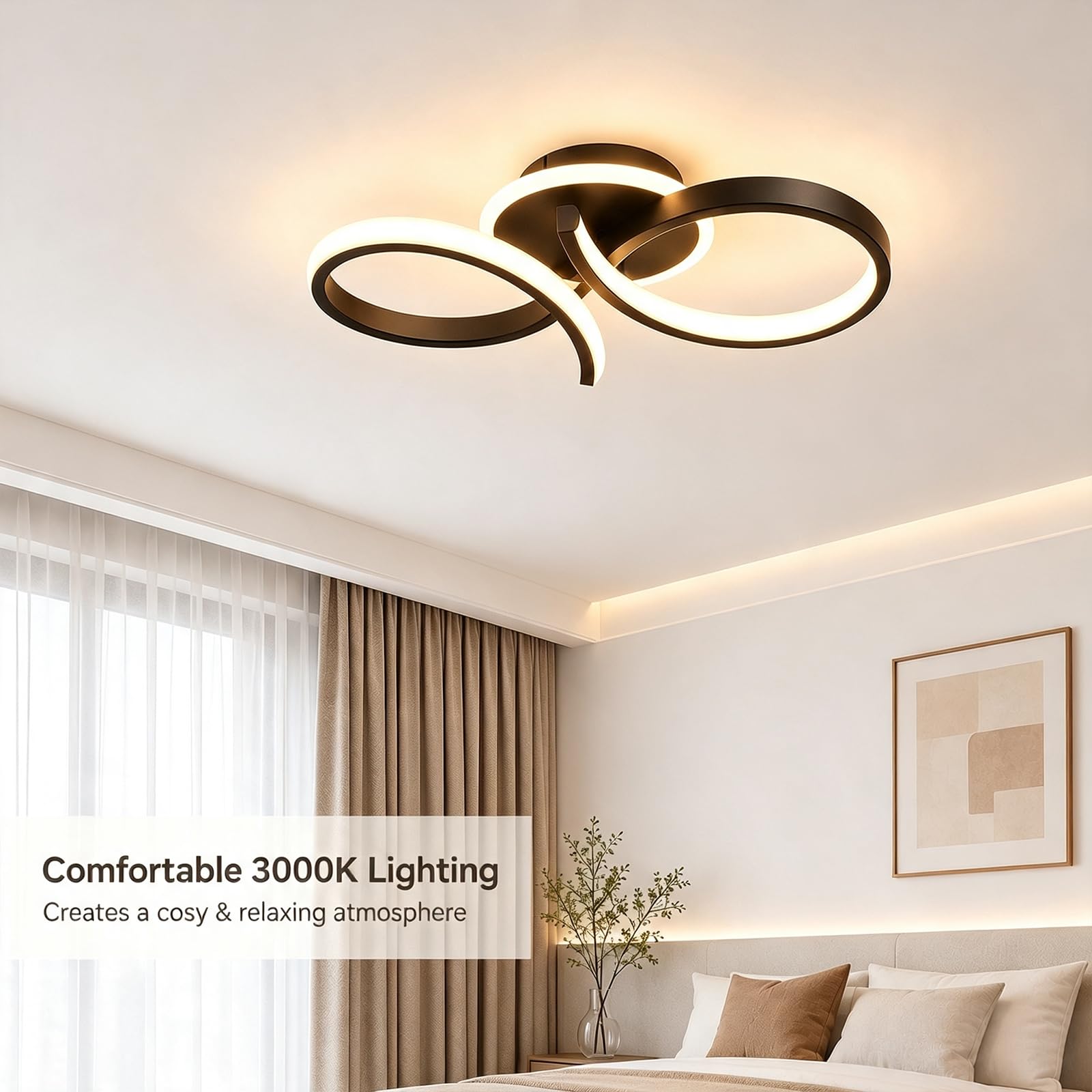 Plafonnier LED Moderne 3000K Noir Luminaire Plafond 4812897