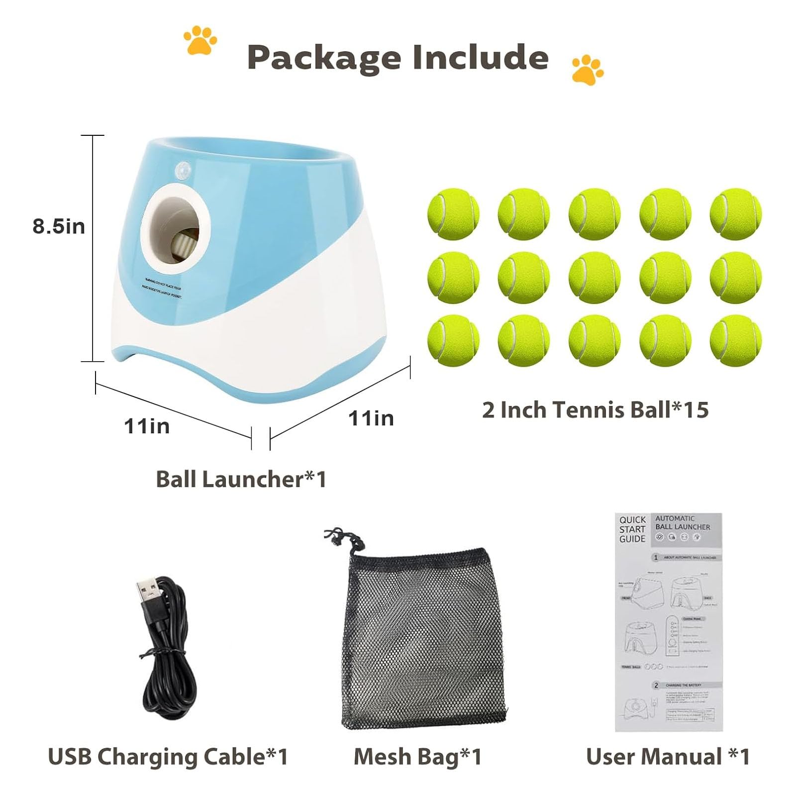 Lanzador automático de pelotas para perros, mini lanzador de pelotas de tenis, con 15 mini pelotas de tenis, juguete interactivo de entrenamiento para perros pequeños, interior y exterior