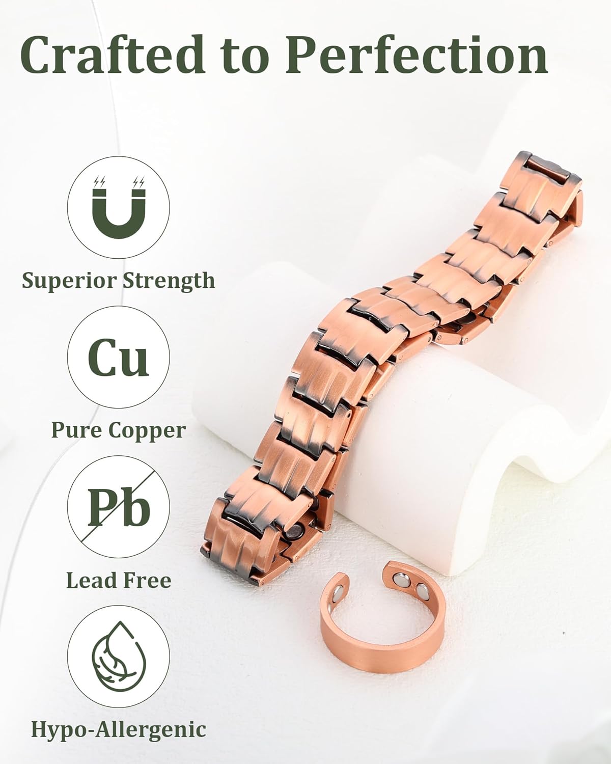 Copper Magnetic Bracelet for Men, 2X Strength 99.99% Pure Copper Bracelet with Powerful Magnets and Sizing Tool - Image 2