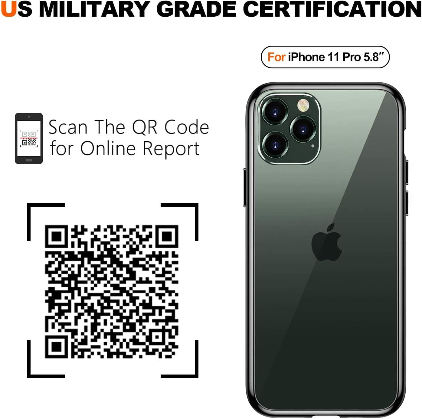 Meifigno Clear Designed for iPhone 11 Pro Case [Certified Military Protection][Anti-Yellow], Clear Hard PC with Soft Edges, Protective Clear Case Compatible with iPhone 11 Pro 5.8 Inch (2019), Black